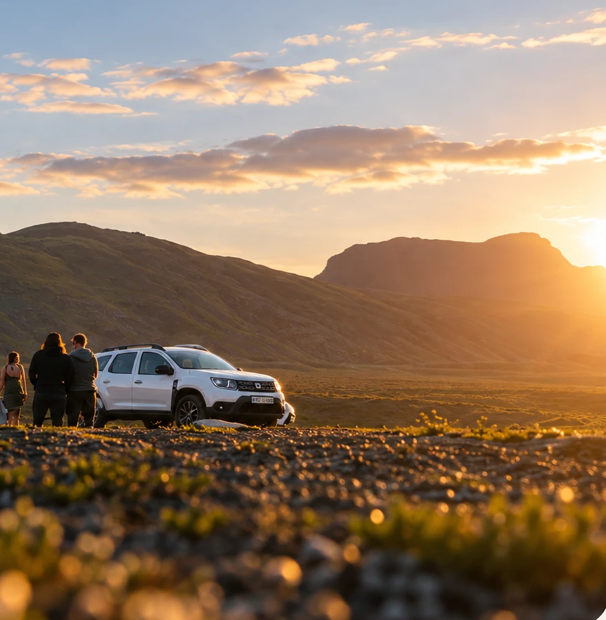Dacia Duster 4x4 ohne Dachzelt auf einem Campingplatz in Island